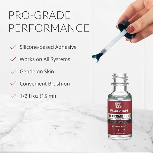 Miniatura 3 de Walker Tape Extreme Hold - Adhesivo con cepillo de 1/2 fl oz, pegamento de peluca de encaje impermeable de uso máximo para pelucas de encaje