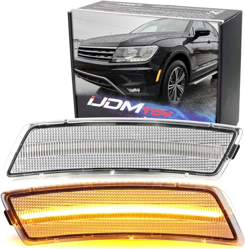 iJDMTOY Kit de luz de marcador frontal frontal LED ámbar transparente europeo compatible con Volkswagen 2018 en adelante Tiguan, escarabajo