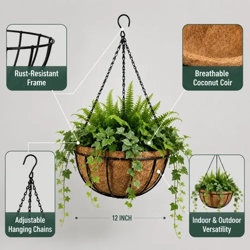 Miniatura 6 de Kingbuy - Cesta colgante para flores o plantas, con cadena, para la casa o el balcón, elemento decorativo