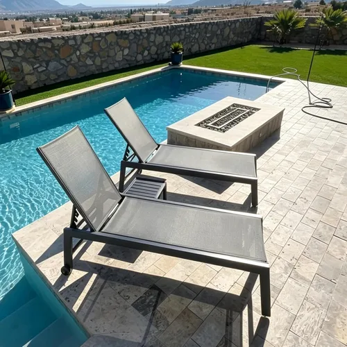 Miniatura 25 de PURPLE LEAF Juego de 2 tumbonas de aluminio para patio al aire libre con ruedas y mesa auxiliar, tumbona de piscina para jardín al aire libre, junto