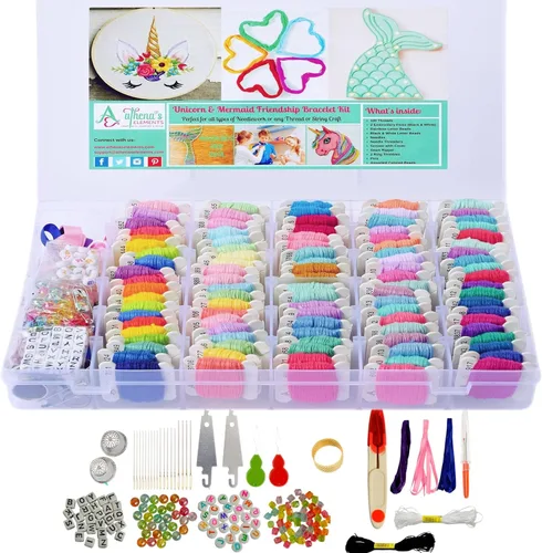 Athena's - Juego de 200 pulseras de la amistad, kit de fabricación de pulseras con caja organizadora, incluye 100 piezas de hilo de hilo de hilo de