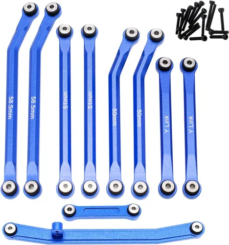 Juego de Eslabones de Alta Limpieza para Barra de Dirección de Conexión de Eslabones para AXIAL 1/24 SCX24 AXI00001 C10 AXI00002 Wrangler JLU Azul