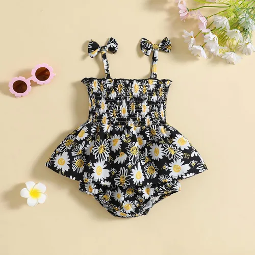 Miniatura 2 de Ropa para bebé recién nacida, estilo bohemio, floral, sin mangas, con lazo, con volantes y diadema