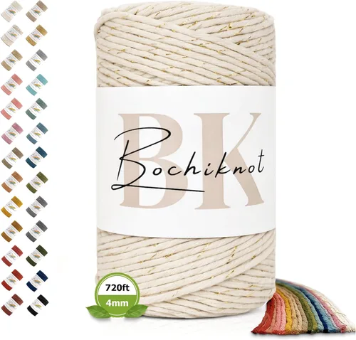 Miniatura 9 de BOCHIKNOT Cordón de macramé de 5 mm - Cordón de macramé de una hebra - Cordón de algodón para macramé y anudado - Suministros de cuerda de macramé