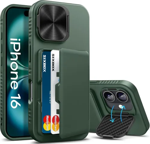 Miniatura 38 de Funda para iPhone 16e tipo cartera, soporte integrado, tarjetero y cubierta para lente de cámara, protección de cuerpo completo, resistente, Negro