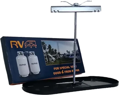 Miniatura 2 de estante de montaje de tanque de propano doble para RV 40lb, 30lb y 20lb para autocaravanas y remolques de viaje con diferentes tubos de conexión