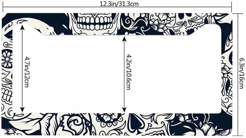 Miniatura 3 de Marco decorativo para matrícula, diseño de calavera de azúcar de Día de los Muertos de Halloween, marco negro gris para placa de automóvil, cubierta