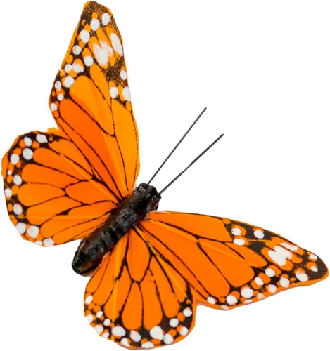 Miniatura 5 de YCHTEWY - Decoración de mariposa monarca, juego de 12 decoraciones de mariposa de plumas con clip, 3.75", naranja..