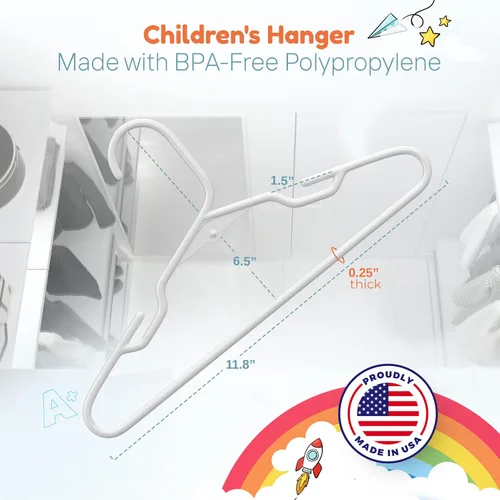 Miniatura 2 de Perchas de plástico para niños de 12 pulgadas, paquete de 10 unidades, fabricadas en los Estados Unidos, capacidad de 5 libras, perchas para ropa