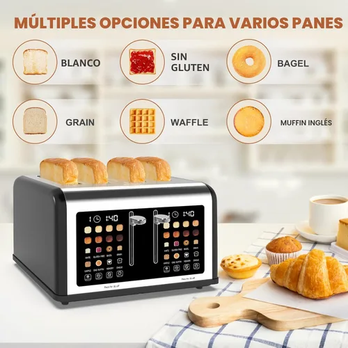 Miniatura 2 de Tostadora de 4 rebanadas con pantalla táctil, tostadoras de acero inoxidable con temporizador digital, tostadoras de panel de control dual, 8