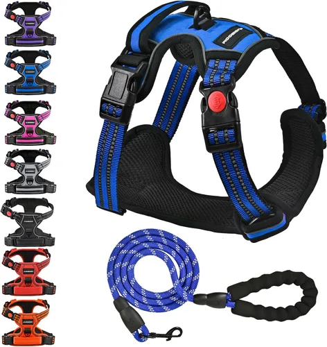Miniatura 11 de Arnés para perro sin tirón y correa - Chaleco ajustable suave y acolchado, chaleco Oxford reflectante con asa de fácil control para perros pequeños