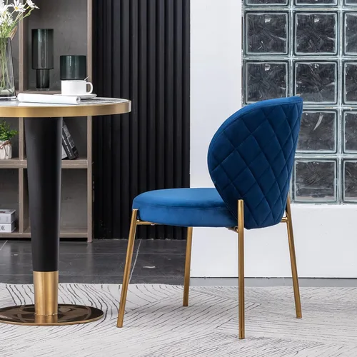 Miniatura 7 de Amoa - Juego de 2 patas de metal dorado contemporáneas con sillas de comedor tapizadas de terciopelo, color azul