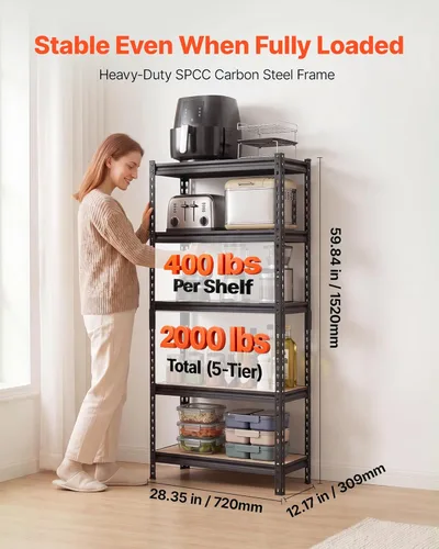 Miniatura 3 de VEVOR Storage Shelves, 5-Tier Adjustable, 2000 lbs Capacity, Heavy Duty Garage Storage Shelving Unit, Metal Utility Rack Shelf, for Kitchen Pantry