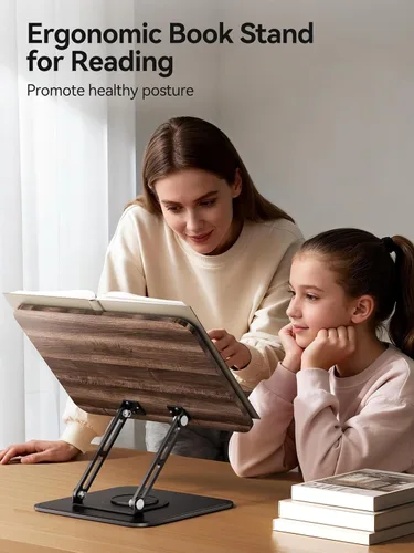 Miniatura 2 de Tounee Soporte para libros, soporte giratorio de 360°, soporte ajustable para libros de cocina para leer manos libres, soporte plegable para libros