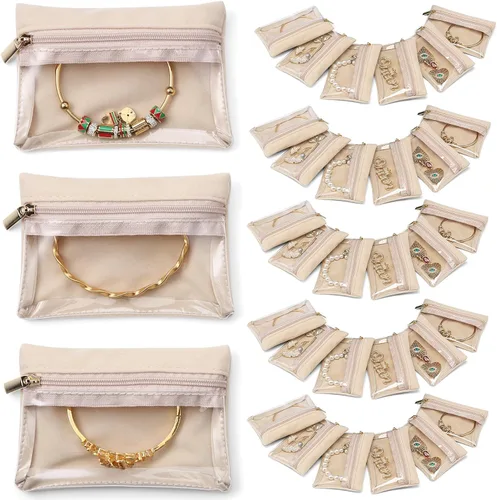 Vlando 33 piezas de joyería de viaje, bolsa de terciopelo para joyas con cremallera, bolsa de joyería de viaje transparente, organizador de viaje