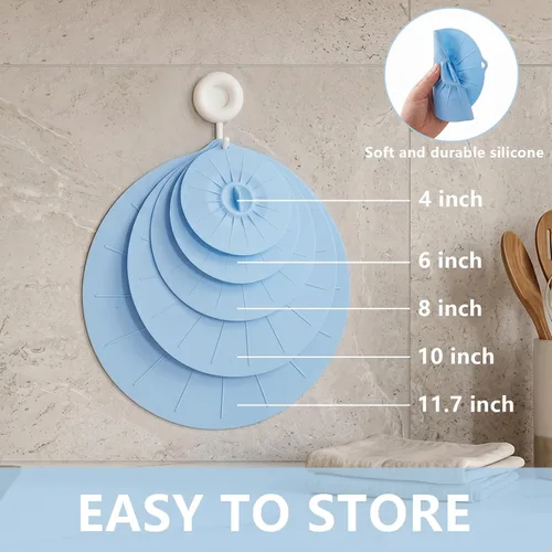 Miniatura 3 de Paquete de 5 tapas de silicona para tazón, cubierta de silicona para microondas, con 5 tamaños, tapas térmicas reutilizables para tazas, cuencos