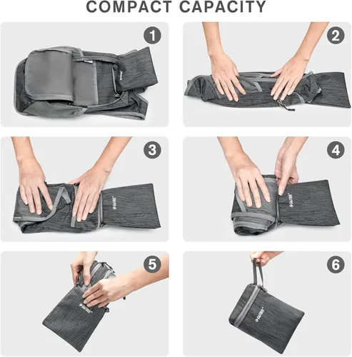 Miniatura 7 de G4Free 10L/15L Mochila para Senderismo Plegable Ligera, Mochila de Día para Caminatas, Pequeña, Viaje al Aire Libre, Bolsa de Hombro Plegable Negro