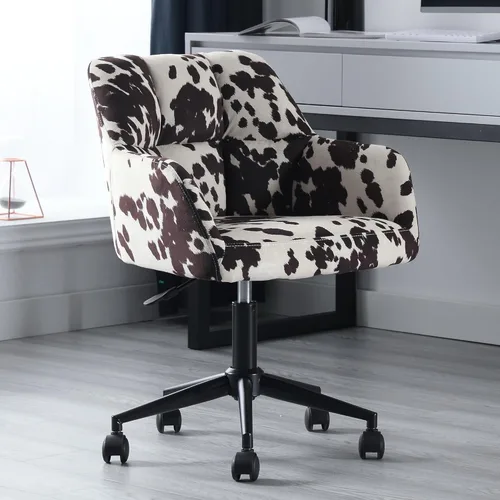 Miniatura 9 de Silla de escritorio de cuero marrón con respaldo medio, apoyabrazos, silla de oficina con soporte ajustable de altura, silla giratoria de 360°