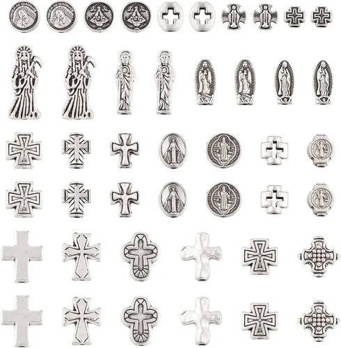Miniatura 15 de Craftdady 300 piezas Cuentas espaciadoras de aleación tibetana dorada antigua 30 estilos surtidos Cuentas de columna poligonal asimétrica, cuentas