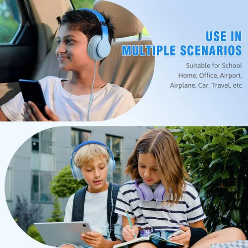 Miniatura 6 de rockpapa L22 - Auriculares con cable para niños, niñas, mujeres con micrófono, auriculares plegables con cable de 3.5mm para escuela, Chromebooks