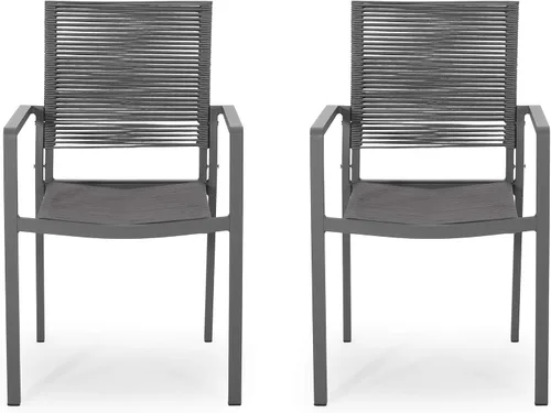 Great Deal Furniture Jean - Silla de comedor de aluminio moderna para exteriores con asiento de cuerda (juego de 2), gris y gris oscuro