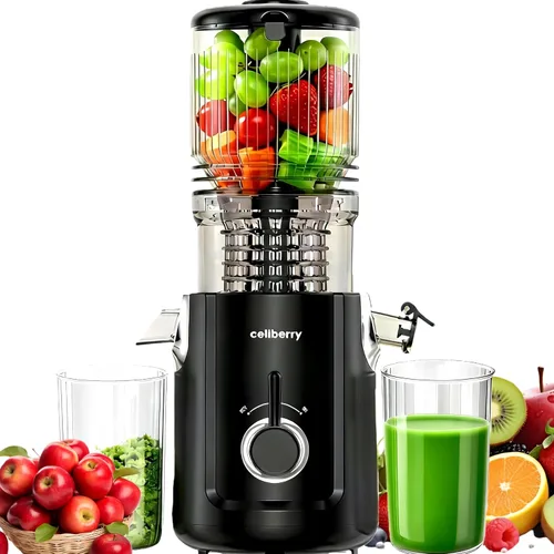 Exprimidores de jugo de prensado en frío, exprimidor de masticación lenta con tolva de alimentación grande de 5.3” para frutas y verduras enteras,