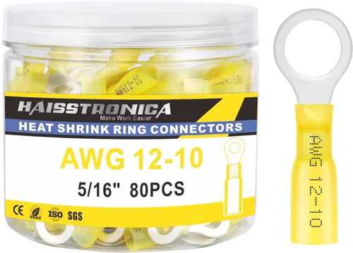 Miniatura 7 de Haisstronica - 200 conectores de anillo termorretráctil de calibre 1/4" de grado marino, conectores de alambre azul AWG 16-14, conectores de anillo
