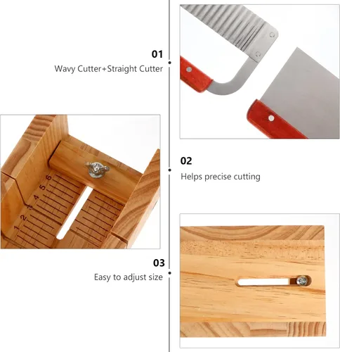 Miniatura 7 de Juego de herramientas de madera para cortar jabón, kit de moldes de corte de madera con cortador ondulado de acero inoxidable