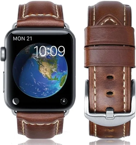 Miniatura 7 de HUAFIY Compatible para Correas de Apple Watch 42mm 44mm 45mm 46mm 49mm 38mm 40mm 41mm, Correa de Cuero Genuino para iWatch Serie 11/10/9/8, 7, 6, 5