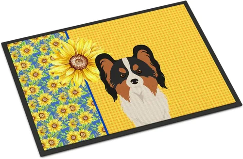 Miniatura 296 de Caroline's Treasures WDK5313MAT Airedale Terrier - Tapete para puerta delantera de 18 x 27 pulgadas, diseño de girasoles de verano, para entrada
