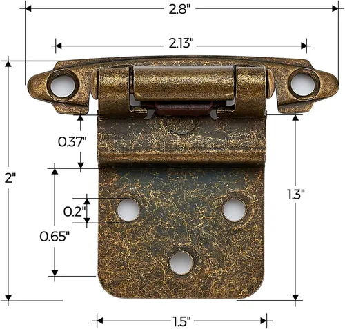 Miniatura 3 de Ravinte 10 paquetes de 5 pares de bisagras de gabinete de latón antiguo de 3/8" insertadas, bisagras de cierre automático para gabinetes y puertas