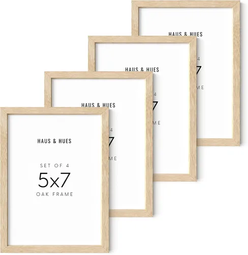 HAUS AND HUES - Juego de 4 marcos de fotos de madera de roble beige de 5 x 7 pulgadas - Arte de pared de madera moderna - Marco ligero de 5 x 7