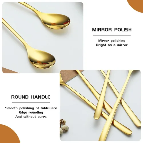 Miniatura 4 de Cuchara de mango largo de 9.5 pulgadas, cucharas de crema helada, cucharas de té, agitadores de café, cuchara de hielo, cucharas de cóctel de acero