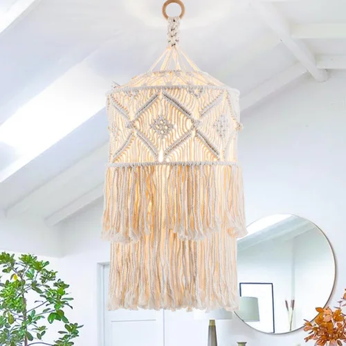 Miniatura 7 de Lámpara colgante bohemia enchufable, lámpara colgante con cable de enchufe, lámpara colgante con pantalla de macramé hecha a mano, accesorios de luz