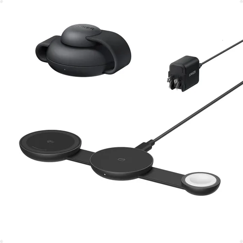 Anker MagSafe Compatible MagGo UFO 3 en 1 Cargador, Estación de Carga Inalámbrica para iPhone 17, Certificado Qi2 de 15 W, Almohadilla de Carga