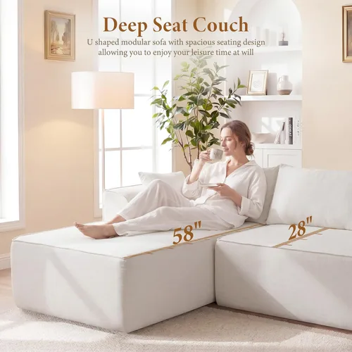 Miniatura 4 de Vesgantti 106" Boneless Couch with Chaise, U Shaped Deep Seat Comfy Cloud Modular Sofa Chenille Memory Foam Sectional Couches for Living Room