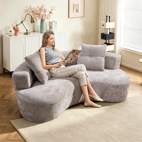Miniatura 20 de Sofá modular curvado de 110 pulgadas para sala de estar, moderno sofá modular de felpa de felpa de gran tamaño con asiento profundo comprimido sin