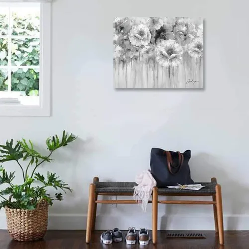 Miniatura 5 de Woxfcart Cuadros de flores para decoración de pared, impresión floral en blanco y negro sobre lienzo para decoración de baño, 15 x 12 pulgadas
