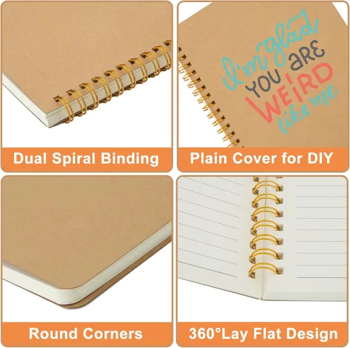 Miniatura 6 de Cuaderno de espiral a rayas, paquete de 6 cuadernos rayados para el trabajo y la escuela, diarios A5 a granel, tapa suave, diario de viaje