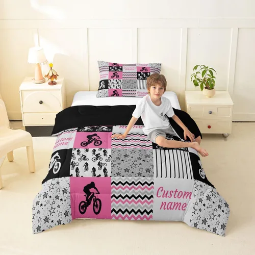 Miniatura 61 de Juego de edredón de softbol personalizado, juego de ropa de cama de retazos a cuadros para niños y niños, edredón de bate de béisbol, juego