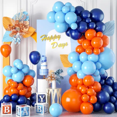 Kit de Arco de Guirnalda de Globos Naranja Azul Kit de Arco de Globos Naranja Azul Marino Kit de Globos de Látex Perla Azul Oscuro Claro Globos de
