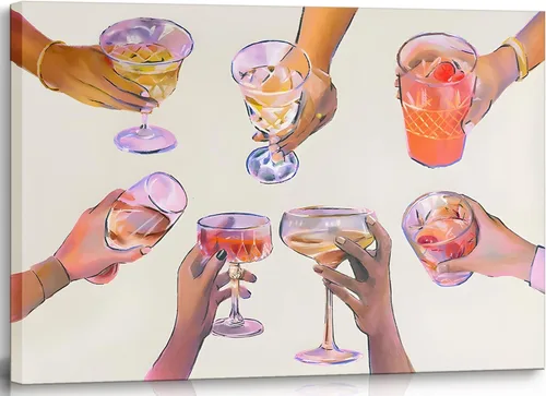 Arte de pared enmarcado para decoración de pared, diseño vintage y moderno de bebidas alcohólicas, póster colorido champán femenino para decoración