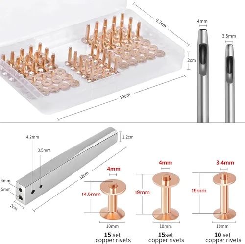 Miniatura 2 de 84 unidades, remaches y rebabas de cobre, fijador de rebabas #9 y #12, remaches de cuero, herramienta de ajuste de instalación con cortador
