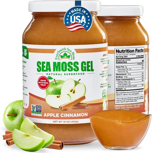 Gel orgánico de musgo de mar (8 sabores) – 16 onzas – fruta real – musgo de mar silvestre (frambuesa, mango de piña, fresa, limón, canela de
