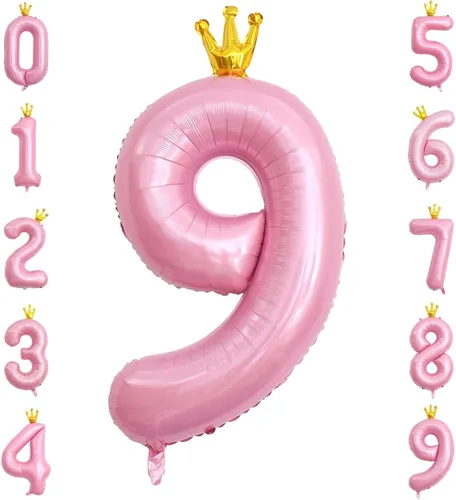 Miniatura 12 de Globo rosa con corona de 40 pulgadas con número 0, globo grande unido de papel de aluminio rosa claro Mylar con dígito de helio 0 para decoración