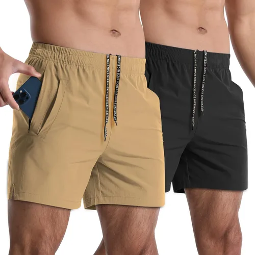 Miniatura 12 de Paquete de 2 pantalones cortos deportivos para hombre de 5 pulgadas, de secado rápido, pantalones cortos de entrenamiento para gimnasio, ligeros