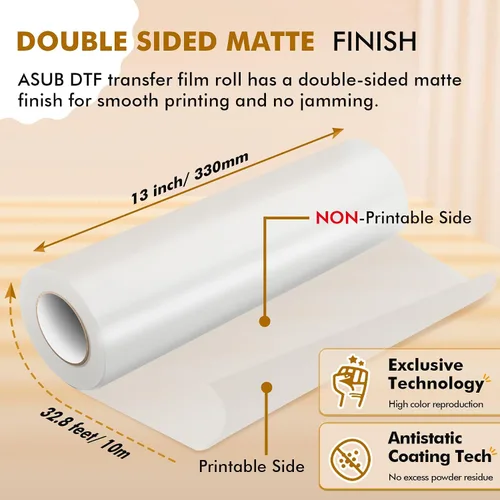 Miniatura 2 de A-SUB Rollo de película de transferencia DTF, película DTF de 13 pulgadas x 32.8 pies para sublimación o impresora de inyección de tinta DTF, papel