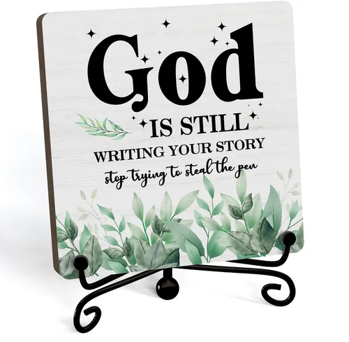 Miniatura 68 de Decoración Inspiradora Cristiana para Escritorio, Letrero "Dios Todavía Está Escribiendo Tu Historia", Decoración de Escritorio para Oficina, Hogar