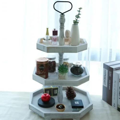 Miniatura 4 de MRPAPA Soporte de bandeja de 3 niveles, decoración de cocina de granja grande con fácil montaje, bandejas decorativas rústicas de 3 niveles, soporte