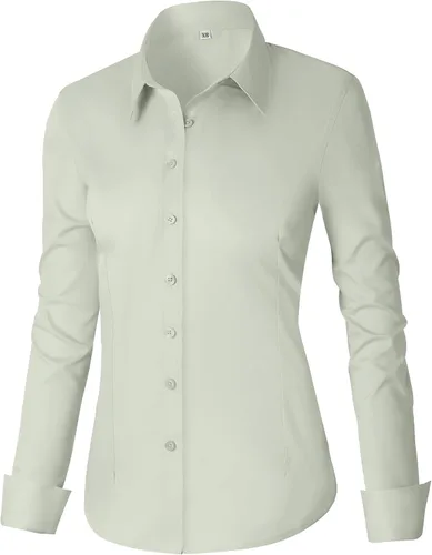 Miniatura 38 de CUNLIN - Camisas de manga larga con botones de algodón para mujer, ajustadas, camisas formales de vestir para el trabajo, blusas de trabajo, tops
